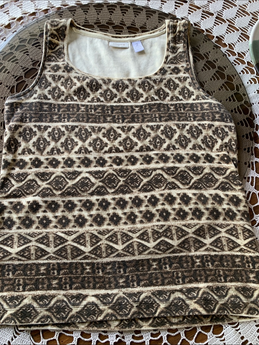 Chico's Cream and Brown Leopard-Print Scoop Neck Top